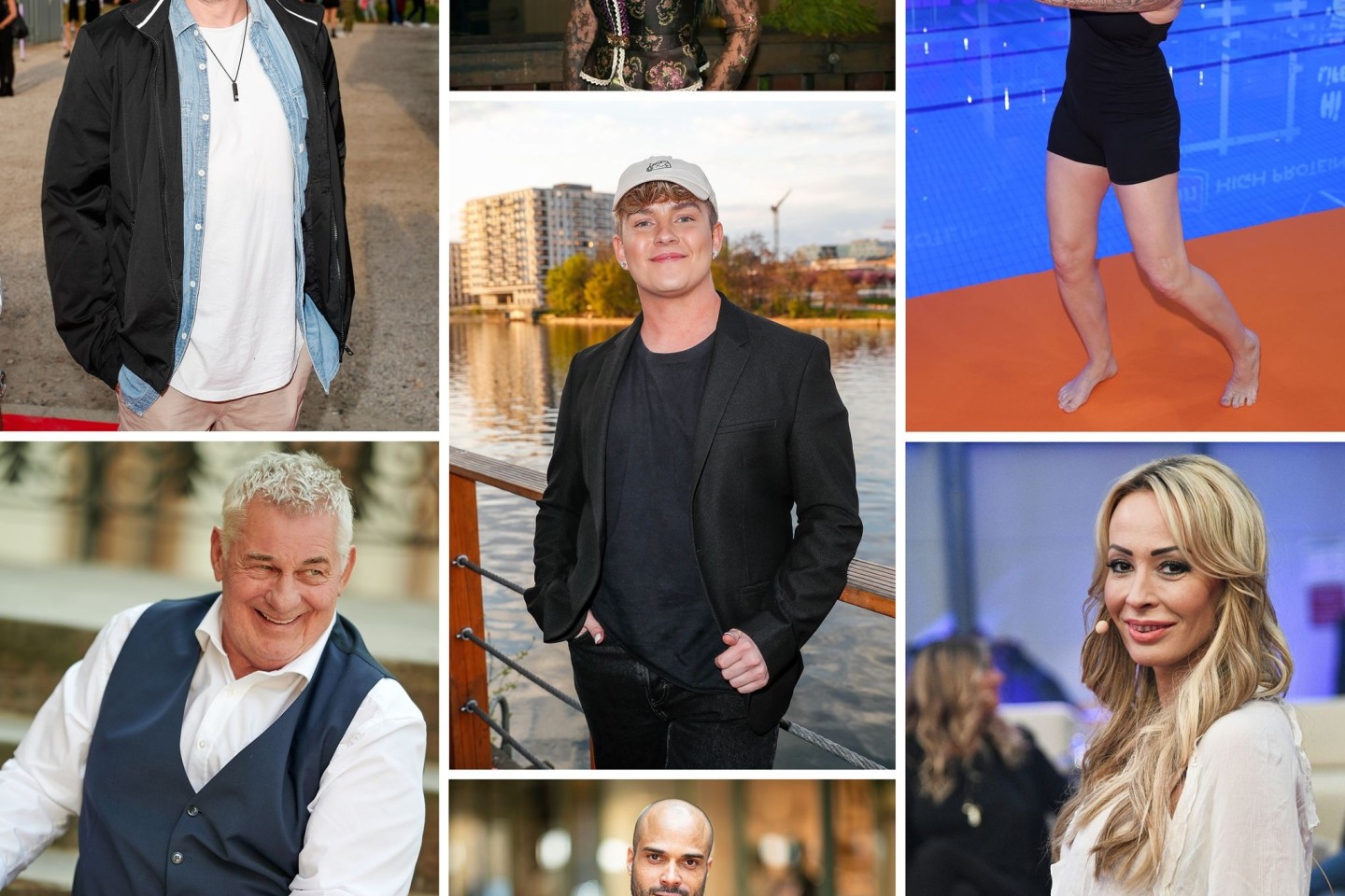 Schauspieler Felix von Jascheroff, Schauspieler Heinz Hoenig, Designerin Sarah Kern, Influencer twenty4tim, David Odonkor, Lucy Diakovska und Cora Schumacher mache alle beim RTL-Dschungelcam...