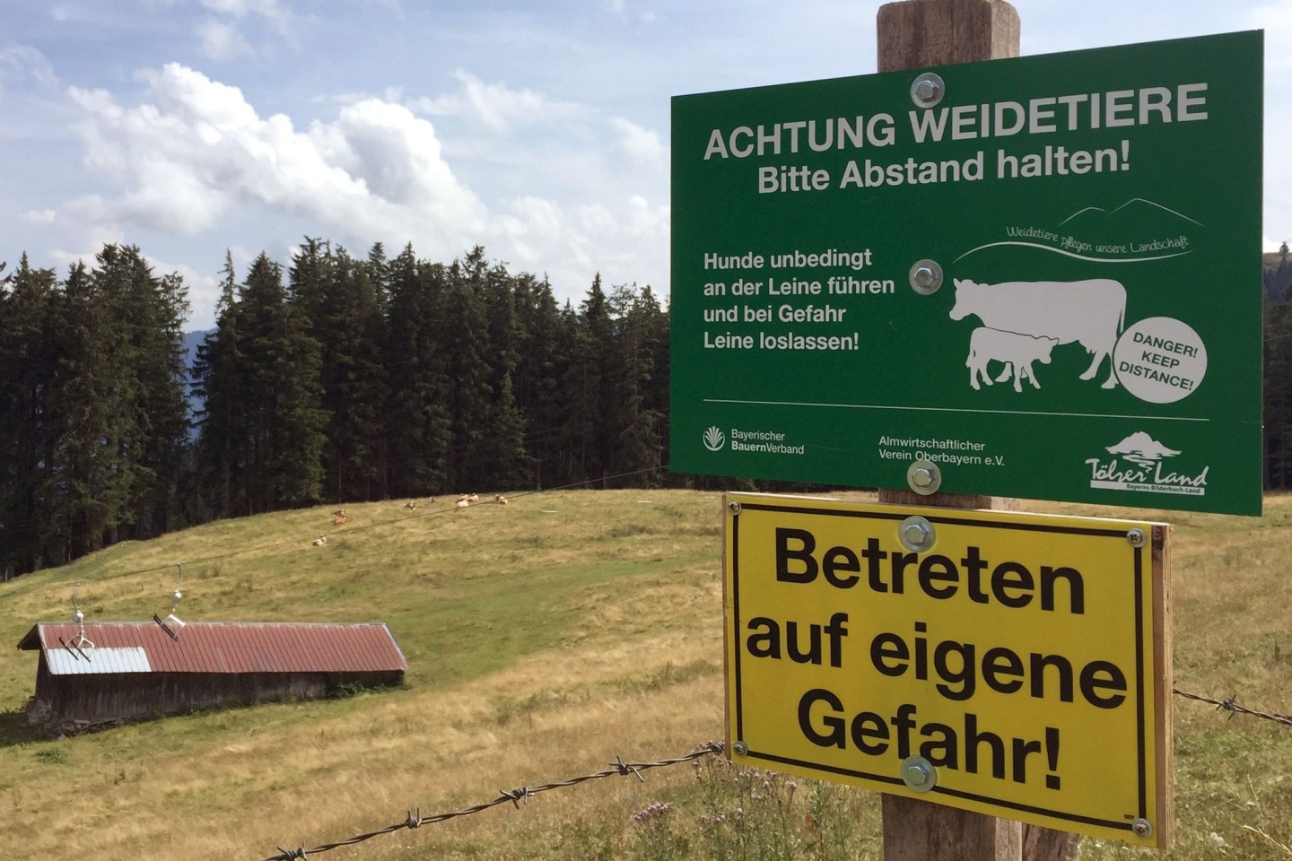 Ein Schild warnt vor dem Betreten einer Kuhweide (Symbolbild).